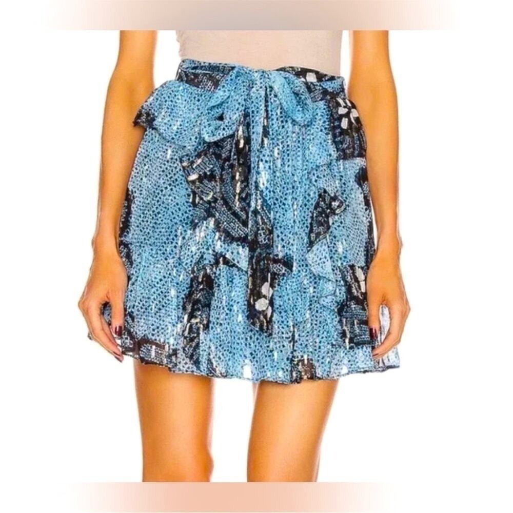 Ulla Johnson Sky Blue Lurex Floral Metallic Zea
Silk Mini Skirt size 4 S